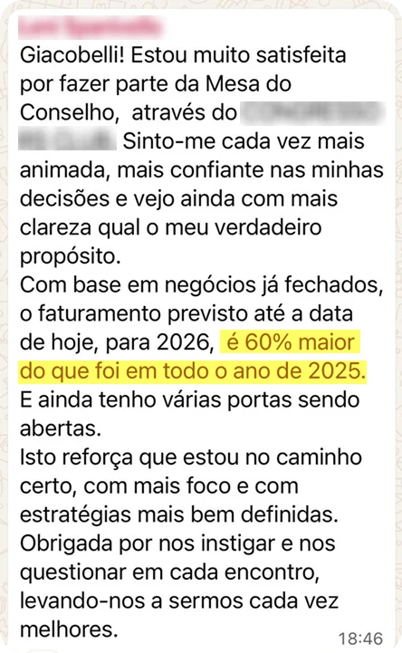 Depoimento sobre faturamento previsto 60% maior para 2026